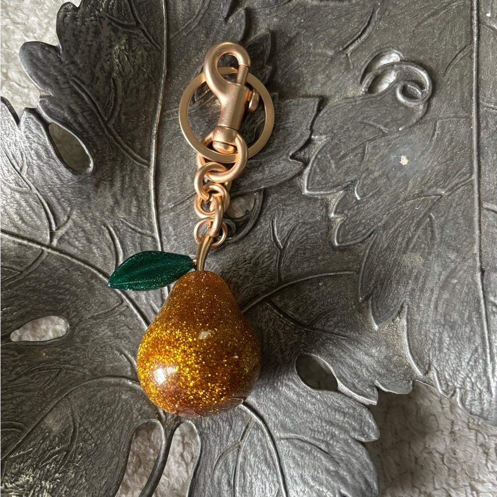 Gold Glitter Pear Keychain Bag Charm